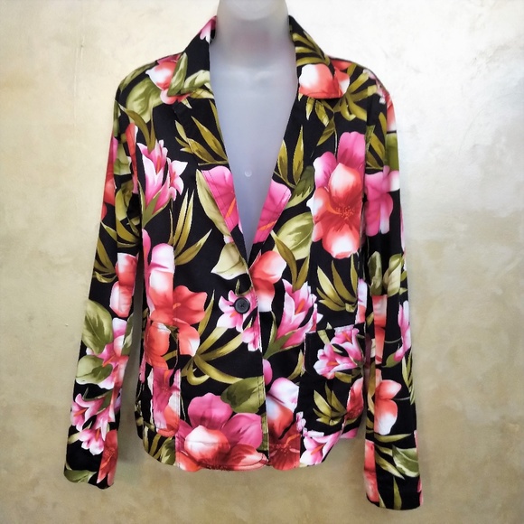 Tropical Floral Jacket by Carribbean Joe EUC L/XL - Picture 1 of 4